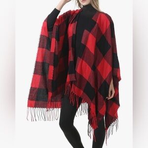 Madewell Buffalo Red and Black Plaid Poncho